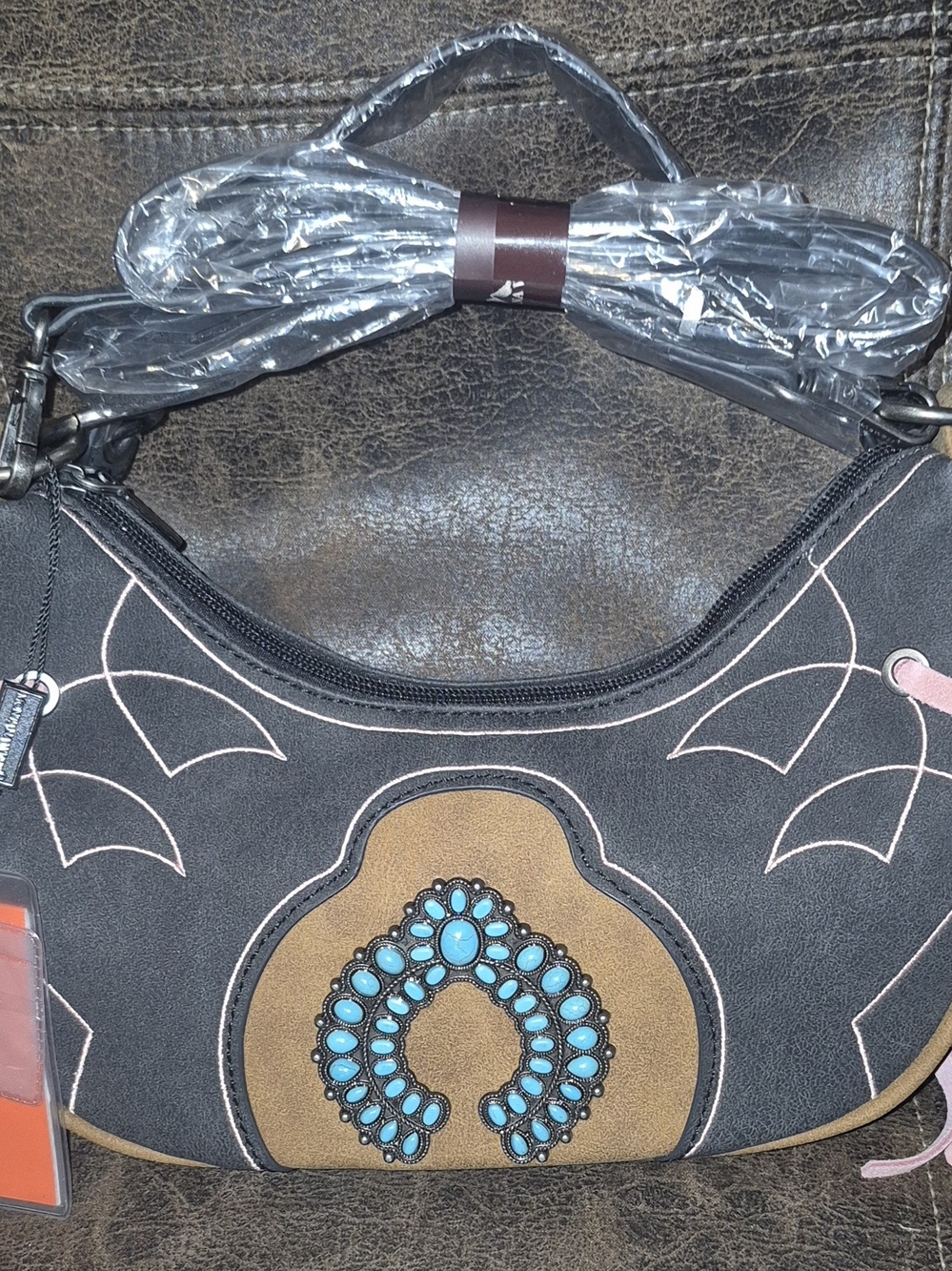 Montana West Black & Brown Shoulder Bag with Turquoise Accent